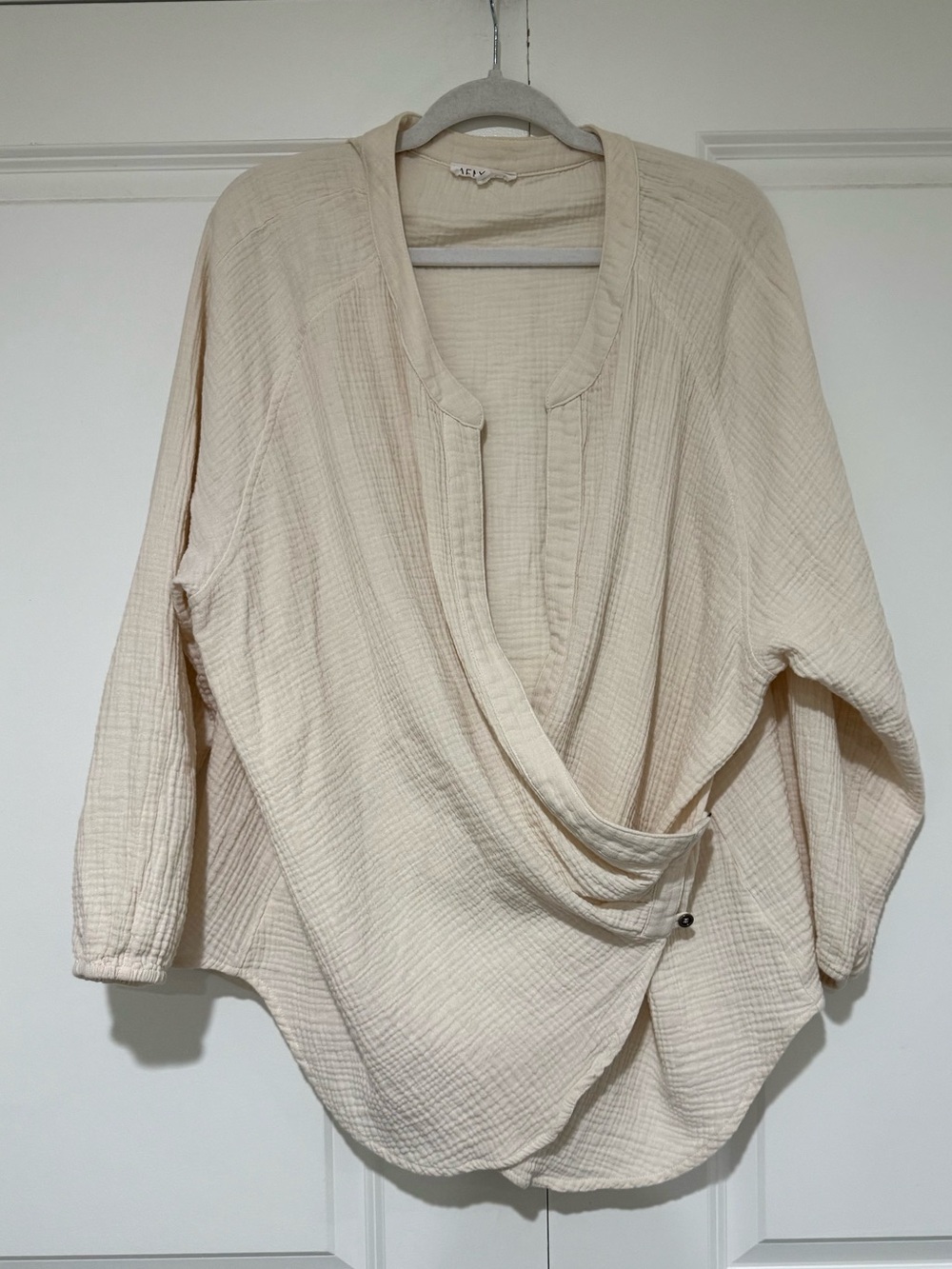 Light Cream Wrap-Style Tunic Top by AERIN